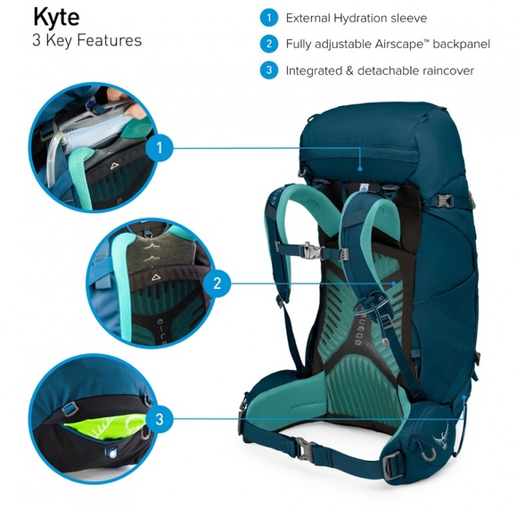 Osprey Kyte 36 Pack (Icelake Green) with rain cover - Picture 6 of 6